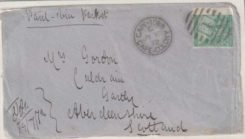 Cape of Good Hope 1872 1s Cape Town cover to Scotland on paid packet ship cover fine