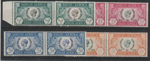 South Africa 1935 KGV Silver Jubilee set of 4 cleft scull varieties very fine mint