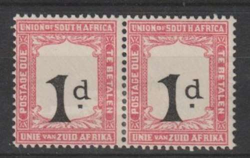 South Africa Postage Due 1922 1d pair with value shifted down into frame fine mint