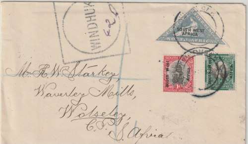 South West Africa 1926 March Windhuk cover with large square/circle registration cache