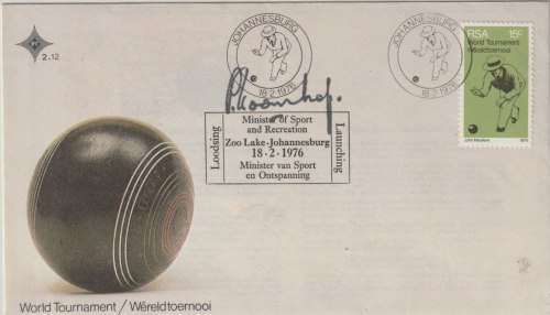 South Africa 1976 Bowls World Cup Winners first day cover signed by Minister Sport