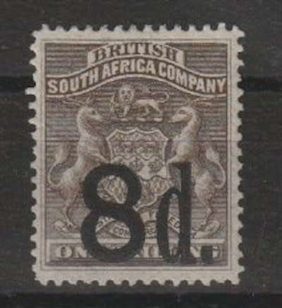 Rhodesia BSAC 1892 Surcharge 8d on 1s very fine mint