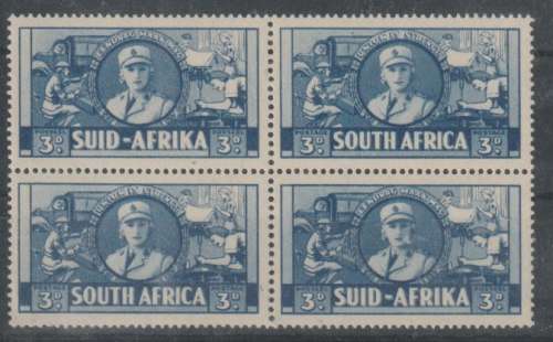 South Africa 1941/42 Large war 3d block of 4 with cigarette flaw very fine unmounted mint