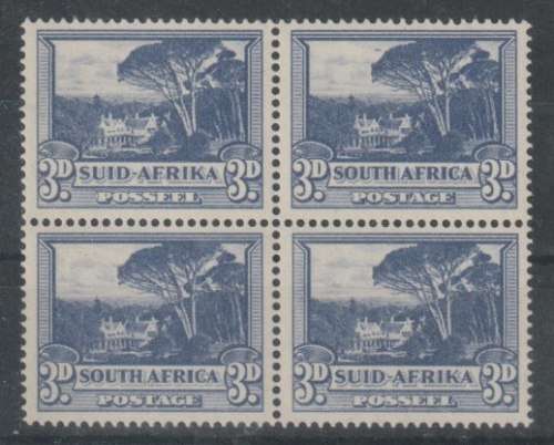 South Africa 1947 3d block of 4 with flying saucer flaw very fine unmounted mint