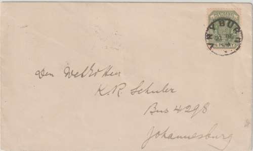 Cape of Good Hope Vryburg 1899 Boer occupation Transvaal 1/2d on cover to Johannesburg