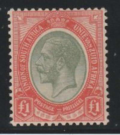 South Africa 1913 KGV £1 pale olive-green & red green very fine unmounted/unhinged mint