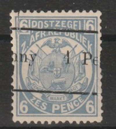 Transvaal 1893 1 Penny on 6d with major shift fine mint