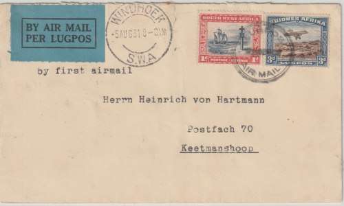 South West Africa 1931 Windhoek to Keetmanshoop 1st Flight cover