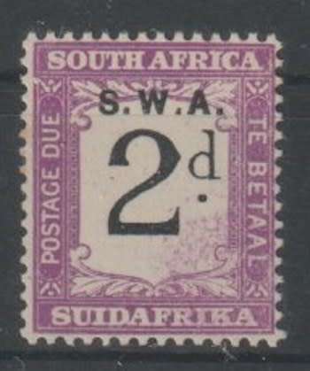 South West Africa postage due 1928 2d with printing smudge bottom left very fine