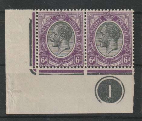 South Africa 1913 KGV 6d bottom left control pair unmounted mint