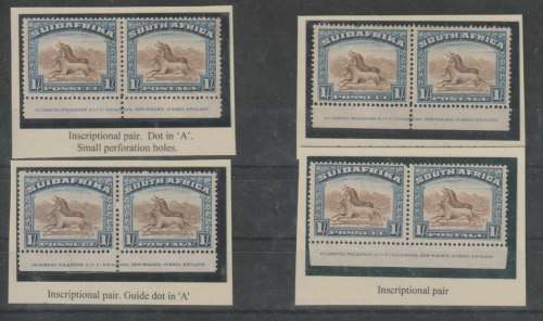 South Africa 1927 London 1s x4 inscriptional pairs fine mint