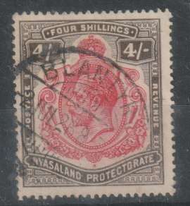 Nyasaland 1913 KGV 4s carmine & black fine used
