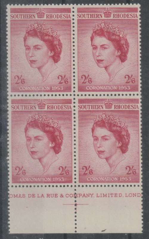 Southern Rhodesia 1953 QEII Coronation 2s6d imprint block of 4 very fine unmounted mint