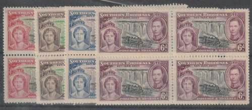 Southern Rhodesia 1937 KGVI Coronation set of 4 in blocks of 4 unmounted mint