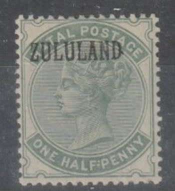 Zululand 1888 Natal 1/2d overprinted with stop shifted up middle of D