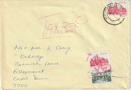 South Africa 1983/87 Building Definitive stamps used on 2 covers as postage dues
