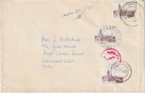 South Africa 1983/87 Building Definitive stamps used on 2 covers as postage dues