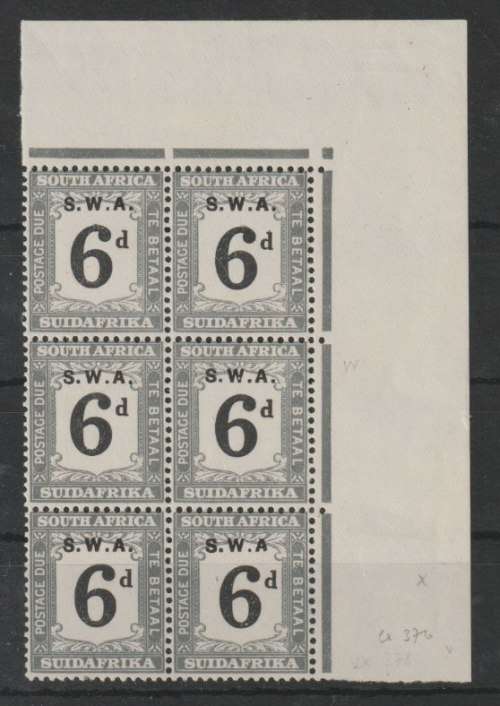 South West Africa Postage Due 1928/9 6d block 6 with no stop after A unmounted mint