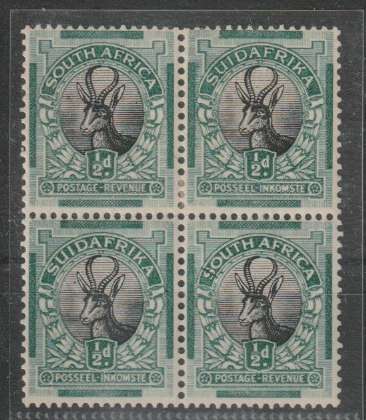 South Africa 1930 Roto Unhyphenated 1/2d block 4 with $ flaw fine mint