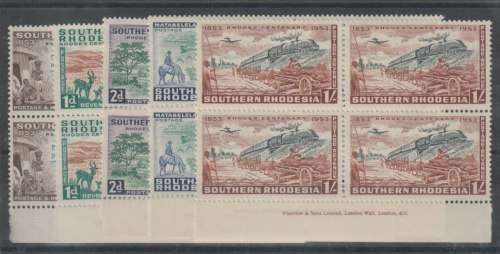 Southern Rhodesia 1953 Rhodes set of 4 in imprint blocks of 4 unmounted mint