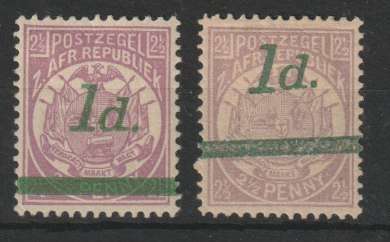 Transvaal 1885 1d on 2 1/2d with large shift up fine mint