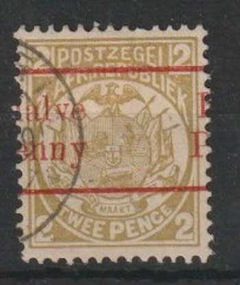 Transvaal 1893 Halve Penny on 2d with major shift to left  fine used
