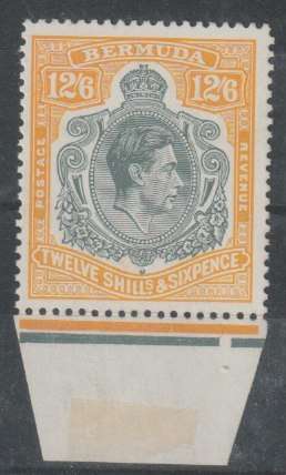 Bermuda 1938 KGVI 12/6 grey & pale orange, ordinary paper very fine unmounted mint