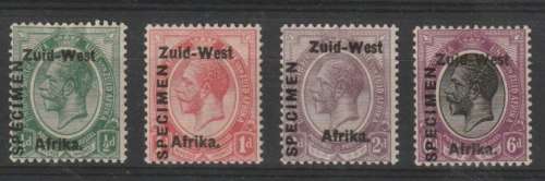 South West Africa 1923 KGV Type I 1/2d, 1d, 2d & 6d SPECIMEN singles