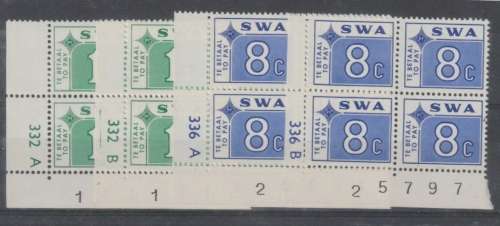 South West Africa Postage Due 1972 set of 4 A&B control blocks unmounted mint