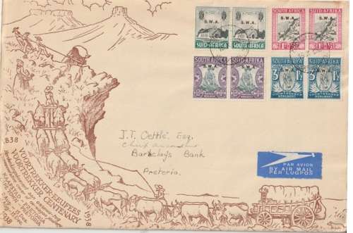 South West Africa 1938 Voortrekker Cover with 1935 Voortrekker set of 4  very fine used