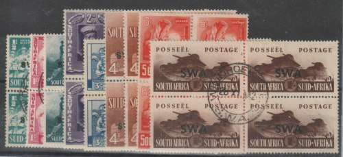 South West Africa 1941 Large War set of 9 blocks of 4 including 2x 4d shades used