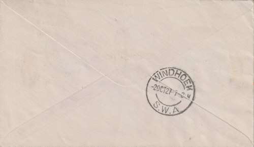 South West Africa Postage Due 1927 Johannesburg to Windhoek with 20d Tax marking & 5d pdue blk 4