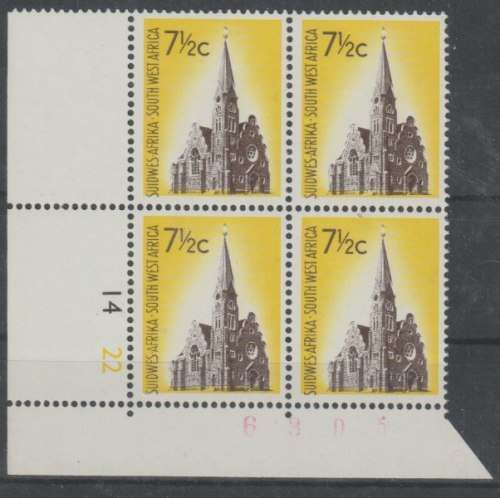 South West Africa 1967 1st Definitive  RSA wmk, 7 1/2c, c/blk of 4  very fine unmounted mint