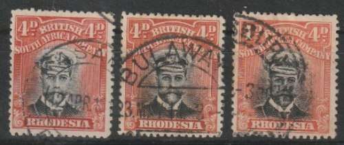 Rhodesia BSAC 1913/22 KGV Admiral Die II  perf 14  4d all three printings  fine used