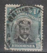 Rhodesia BSAC 1913/22 KGV Admiral Die II  perf 14  1s deep turquoise  fine used