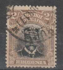 Rhodesia BSAC 1913/22 KGV Admiral Die II  perf 14  2s yellow-brown  fine used