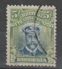 Rhodesia BSAC 1913/22 KGV Admiral Die II  perf 14  5s yellow-green  fine used