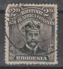 Rhodesia BSAC 1913/22 KGV Admiral Die II  perf 15 2d  fine used