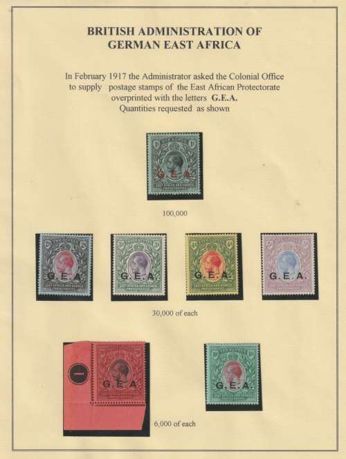 Tanganyika 1917/21 GEA overprinted set of 16 with 20r having control very fine mint