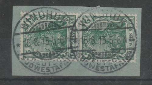 South West Africa 1913 German Reich 5pfg pair with Windhuk cancel  on piece very fine