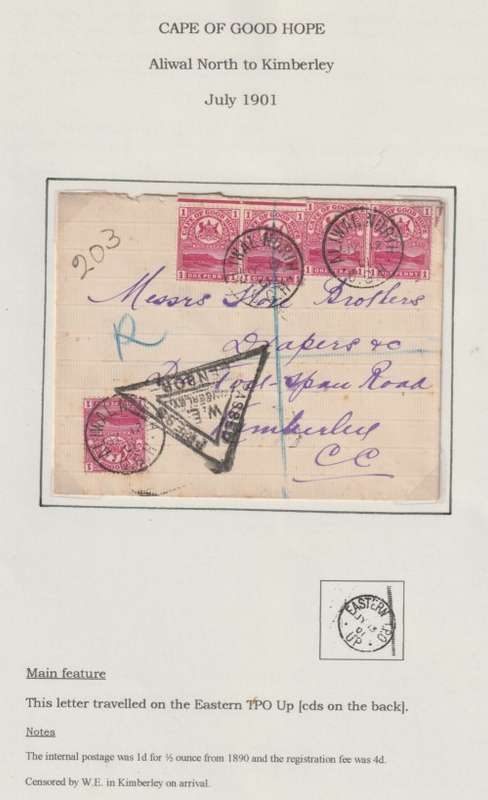 Anglo Boer War 1901 COGH 1d x5 on Aliwal North to Kimberly with Eastern TPO UP cancel