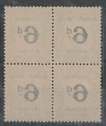 South West Africa postage due 1927 6d block of 4 with offset on reverse