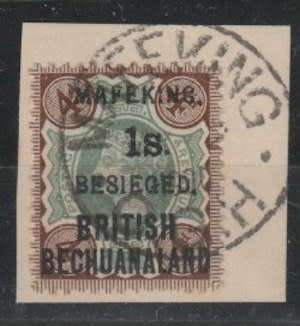 Mafeking 1900 1s on 4d British Bechuanaland on piece, very fine used