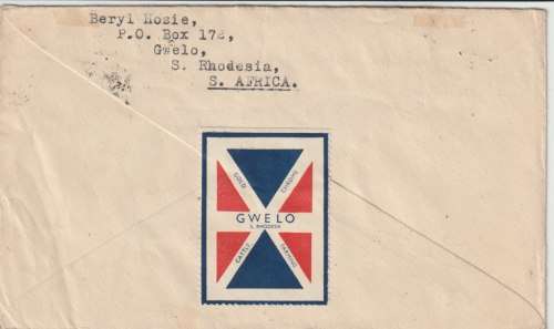 Southern Rhodesia 1941 WWI Gwelo cover to Uk with ribbon V, British Navy label and Gwelo label