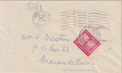 Rhodesia 1978 Marandellas local cover unfranked with postage due 10c applied, very fine