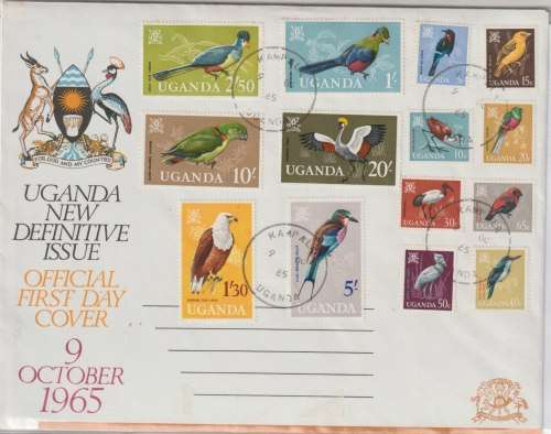 Uganda 1965 Birds set of 14 on first day cover very fine