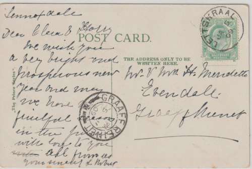 Cape of Good Hope 1909 KEVII  1/2d on ppcard with Lettskraal cancel  rare