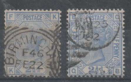 Great Britain 1880/83 2 1/2d  blue plates 22 & 23 fine used