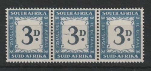 South Africa Postage Due 1950/58 3d strip of 3 with hyphen in front of 3 variety