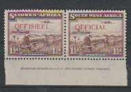 South West Africa Officials 1938 1 1/2d block imprint pair unmounted mint